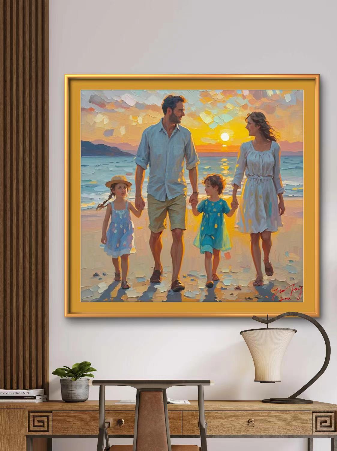 Family portrait painting from photo, Hand painted with oil on canvas