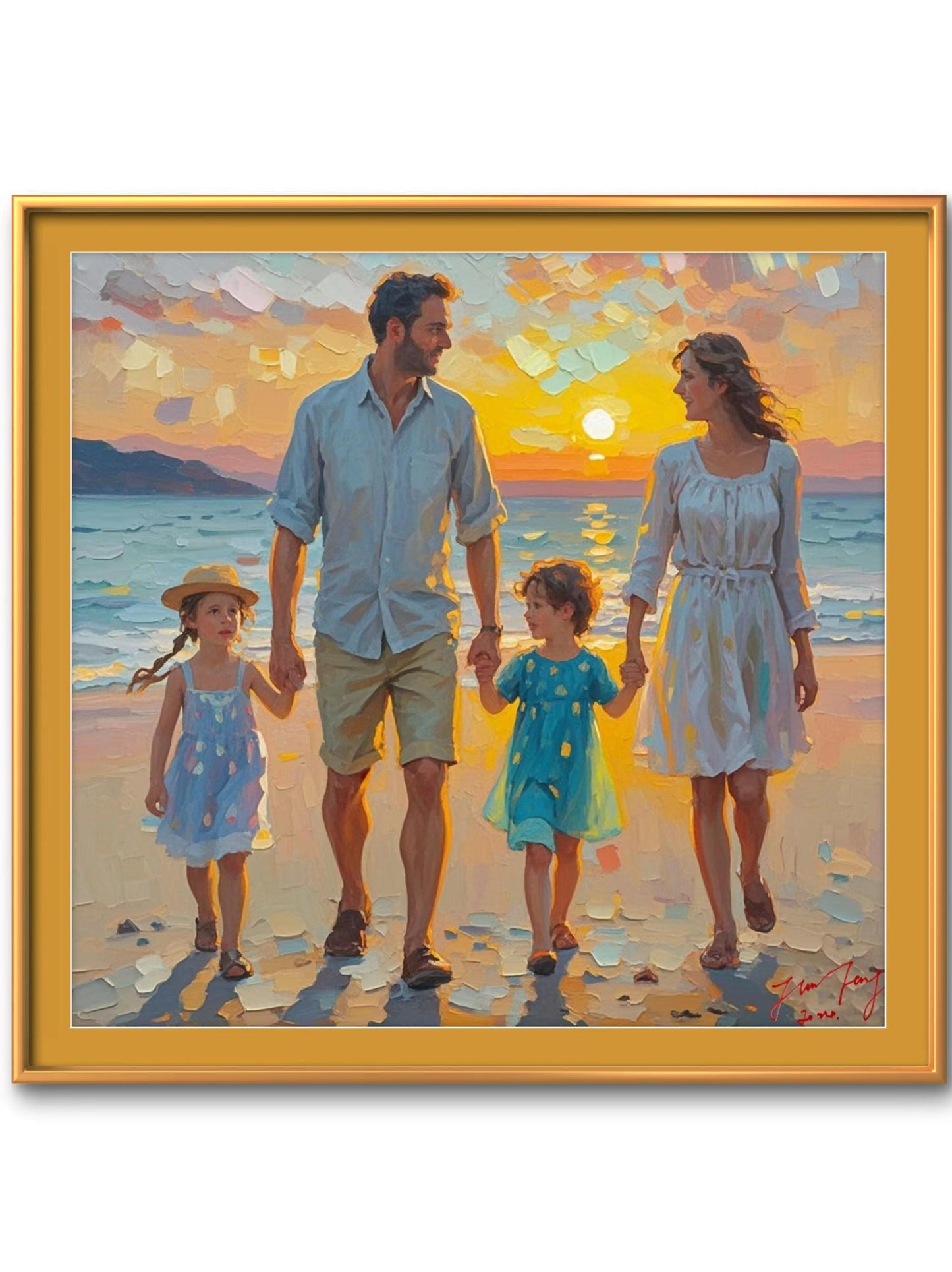 Family portrait painting from photo, Hand painted with oil on canvas