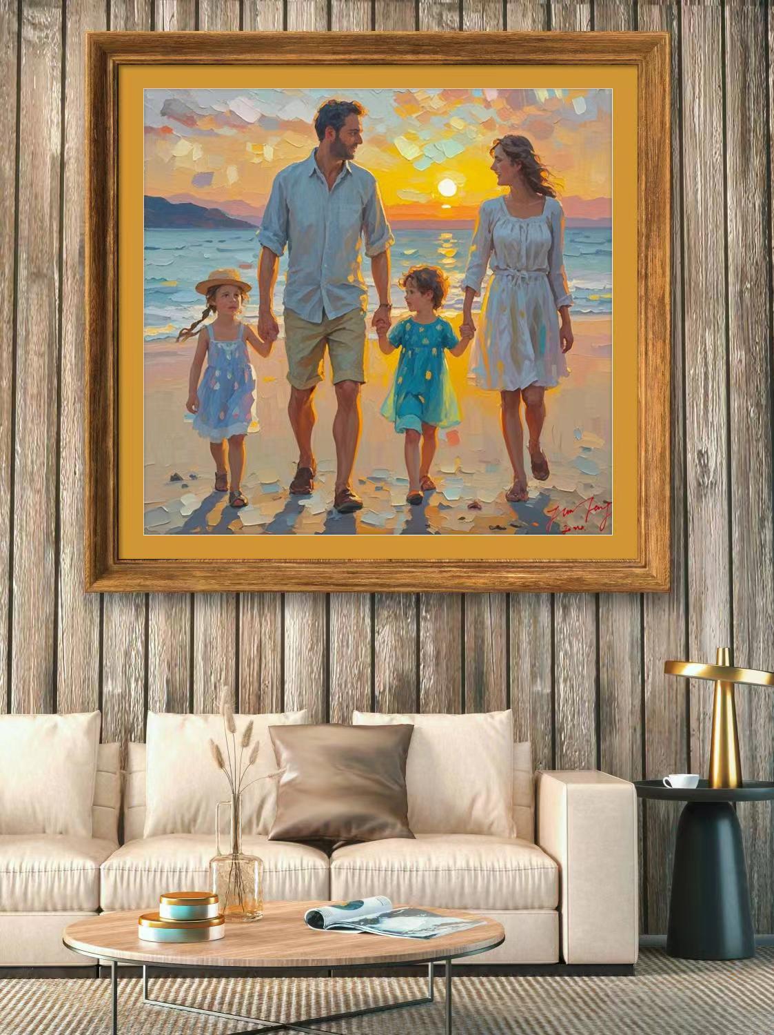 Family portrait painting from photo, Hand painted with oil on canvas