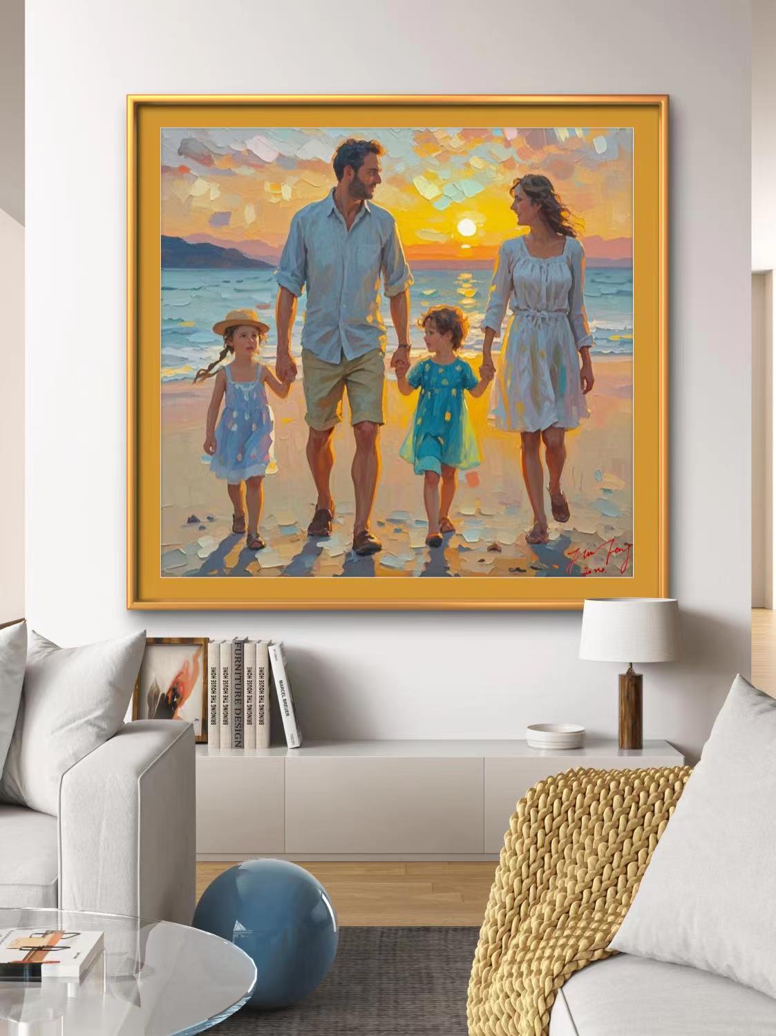 Family portrait painting from photo, Hand painted with oil on canvas
