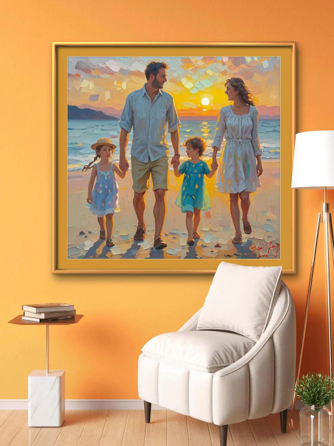 Family portrait painting from photo, Hand painted with oil on canvas
