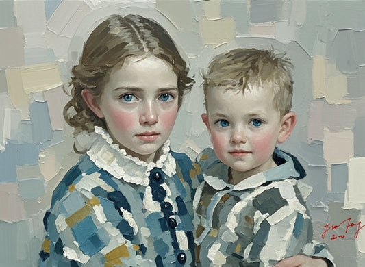 Kids portrait painting from photo, Hand painted with oil on canvas