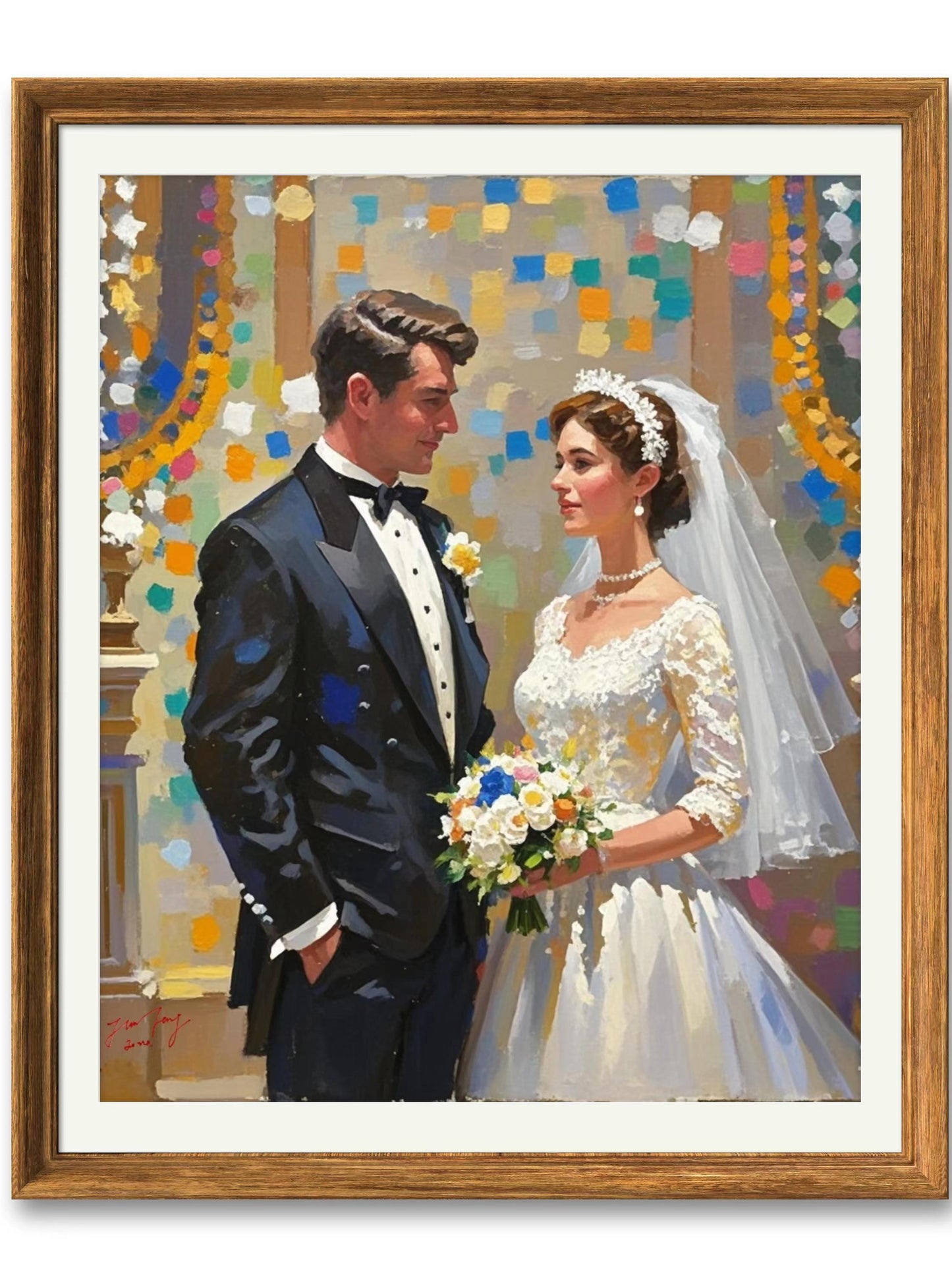 Wedding gift, Wedding portrait painting hand painted with oil on canvas