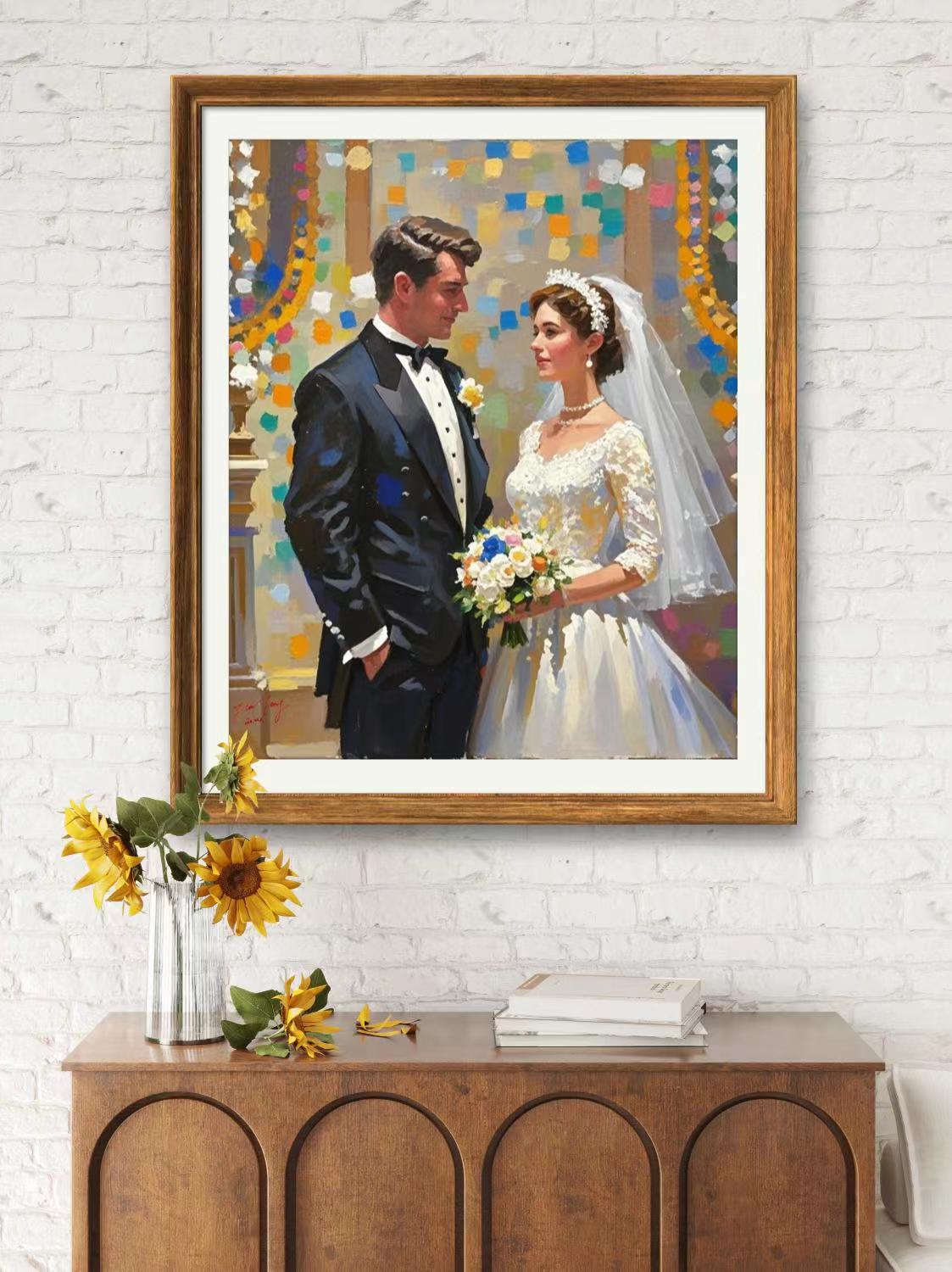 Wedding gift, Wedding portrait painting hand painted with oil on canvas