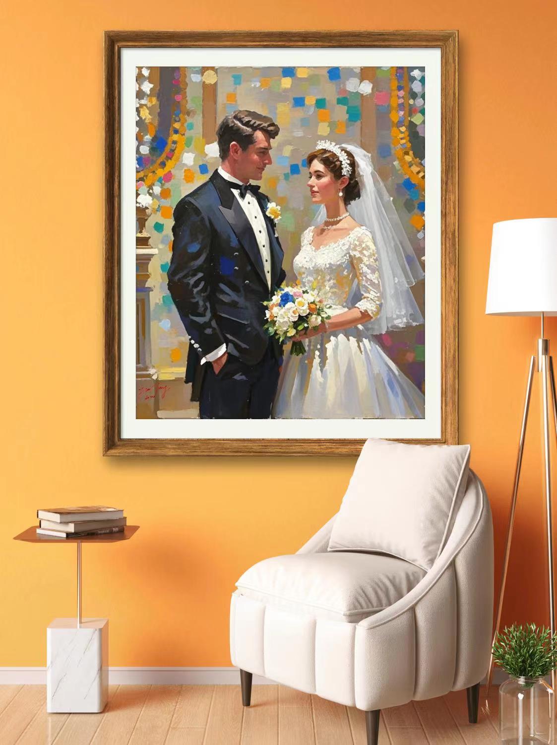 Wedding gift, Wedding portrait painting hand painted with oil on canvas