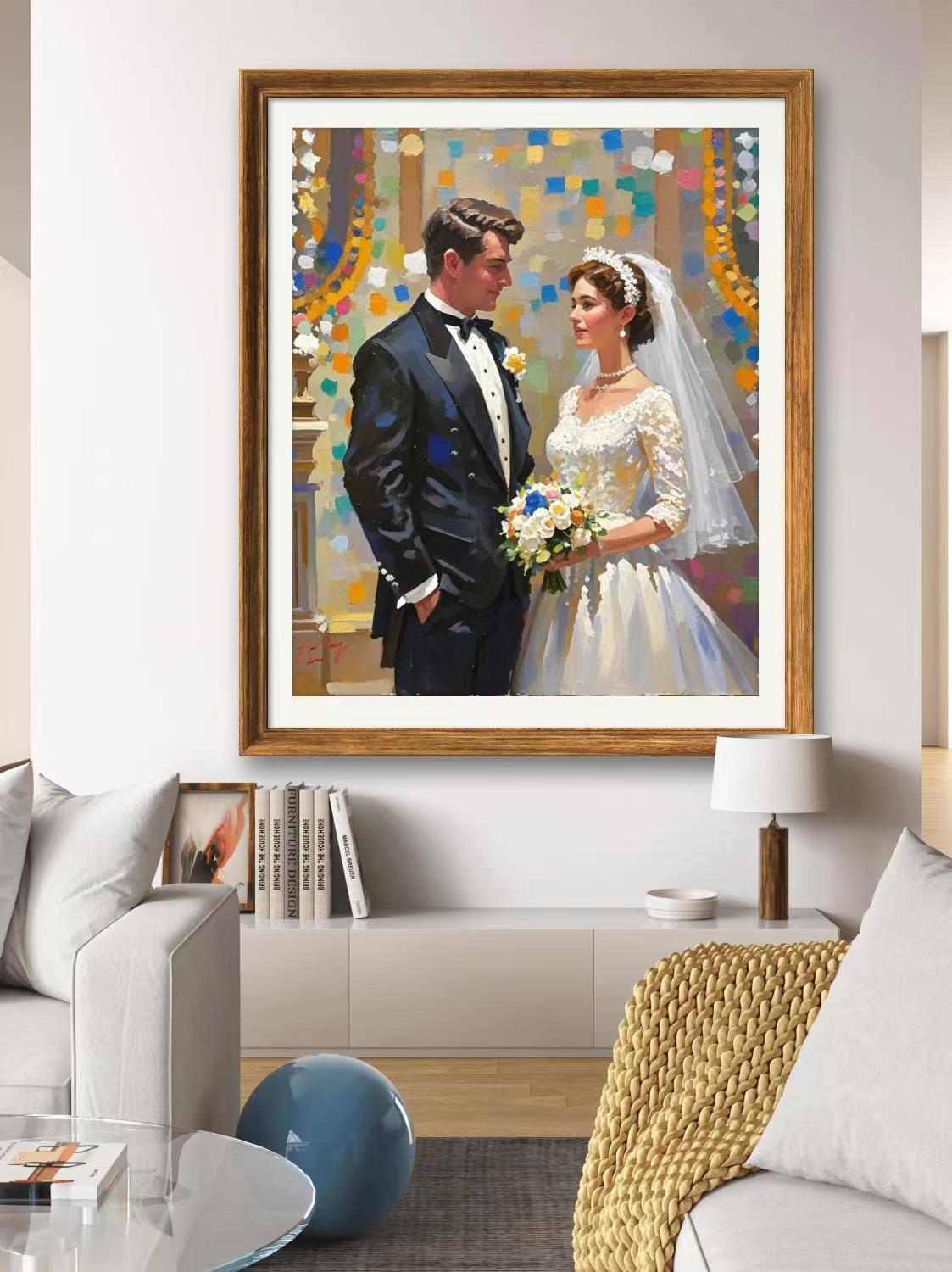 Wedding gift, Wedding portrait painting hand painted with oil on canvas