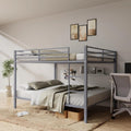 Full Over Full Bunk Bed, Heavy Duty Metal Bunk Bed Frame with Built-in Ladder and Safety Guard Rail