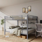 Full Over Full Bunk Bed, Heavy Duty Metal Bunk Bed Frame with Built-in Ladder and Safety Guard Rail