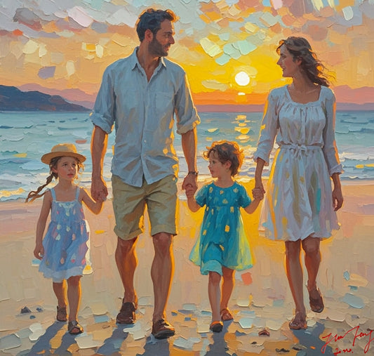 Family portrait painting from photo, Hand painted with oil on canvas