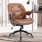 Home Office Desk Chair Retro Faux Leather Chair with Lumbar Support &Rubber Wheels