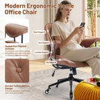 Home Office Desk Chair Retro Faux Leather Chair with Lumbar Support &Rubber Wheels