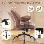 Home Office Desk Chair Retro Faux Leather Chair with Lumbar Support &Rubber Wheels