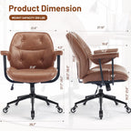 Home Office Desk Chair Retro Faux Leather Chair with Lumbar Support &Rubber Wheels
