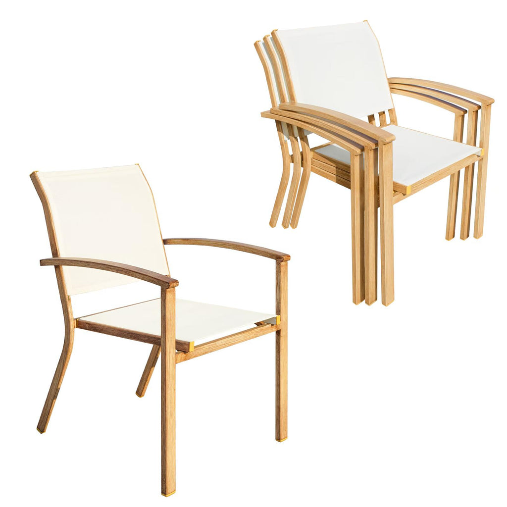 Set of 4 Outdoor Patio Chairs, Integrated Stackable Wrought Iron Furniture Dining Chairs with Arms