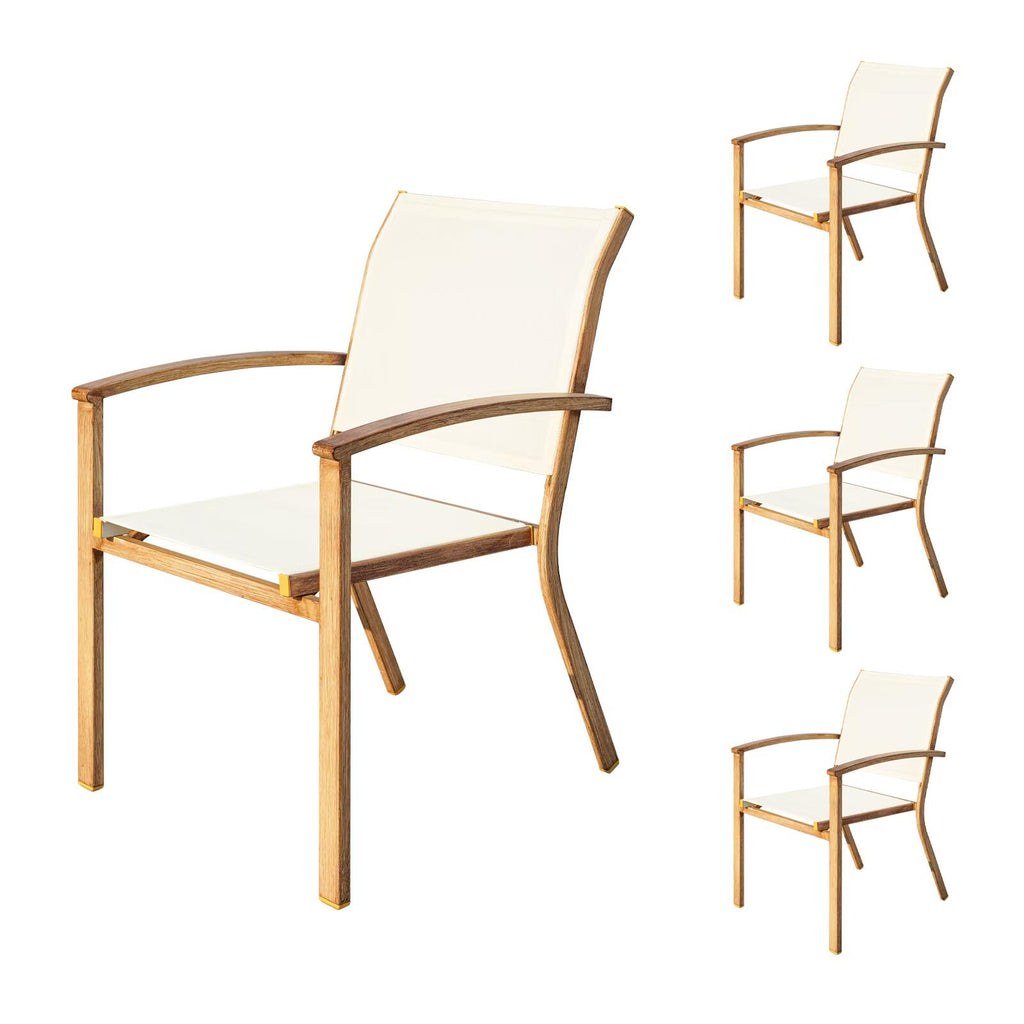 Set of 4 Outdoor Patio Chairs, Integrated Stackable Wrought Iron Furniture Dining Chairs with Arms