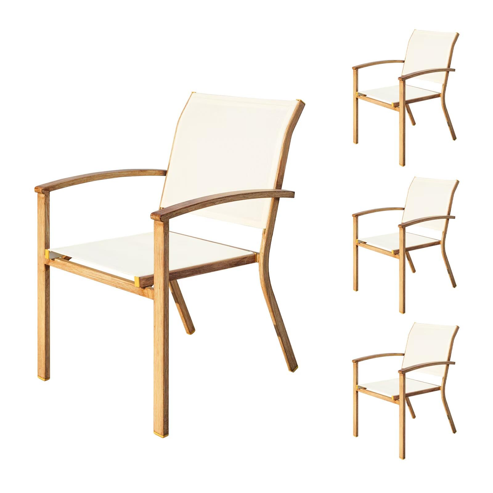Set of 4 Outdoor Patio Chairs, Integrated Stackable Wrought Iron Furniture Dining Chairs with Arms