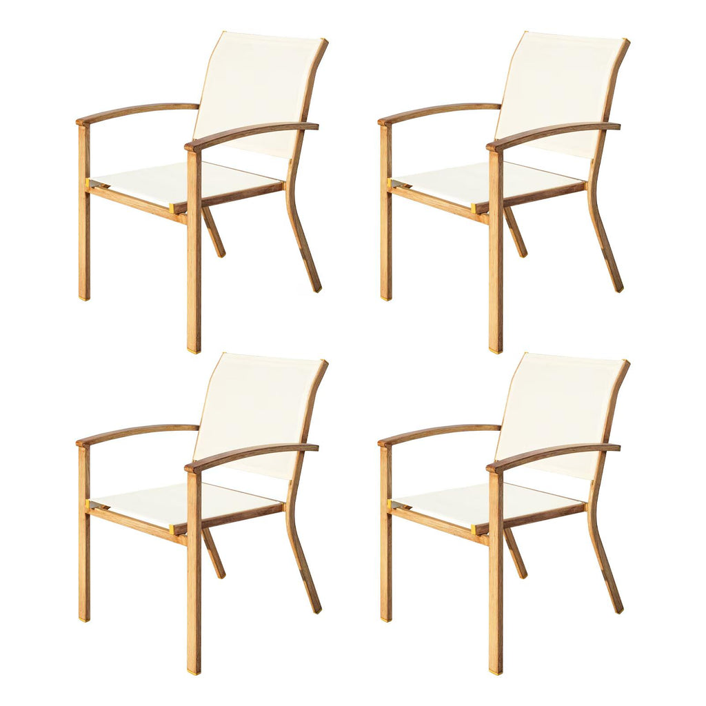 Set of 4 Outdoor Patio Chairs, Integrated Stackable Wrought Iron Furniture Dining Chairs with Arms