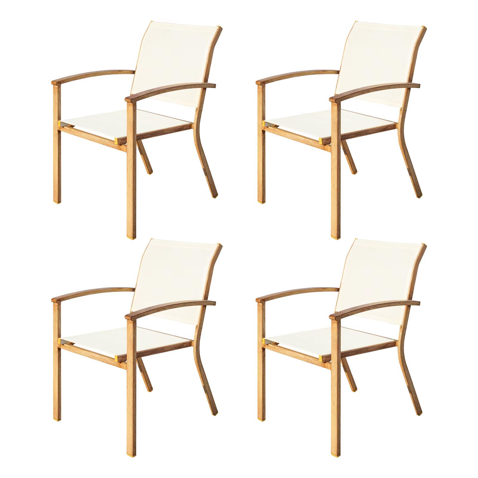 Set of 4 Outdoor Patio Chairs, Integrated Stackable Wrought Iron Furniture Dining Chairs with Arms