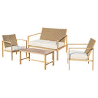 4 Pieces Metal Patio Furniture Set, Hand-Made Drawstring Outdoor Patio Conversation Sets