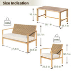 4 Pieces Metal Patio Furniture Set, Hand-Made Drawstring Outdoor Patio Conversation Sets