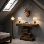 Console Table, Wood Sofa Table Accent Table with Geometric Base