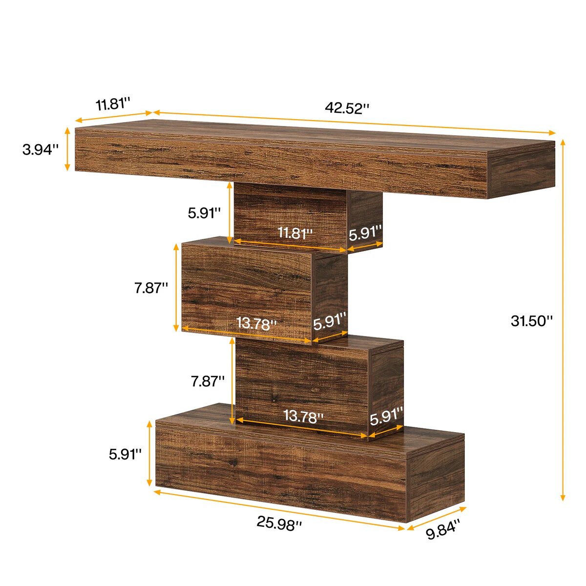 Console Table, Wood Sofa Table Accent Table with Geometric Base