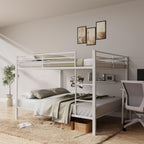 Full Over Full Bunk Bed, Heavy Duty Metal Bunk Bed Frame with Built-in Ladder and Safety Guard Rail