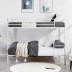 Full Over Full Bunk Bed, Heavy Duty Metal Bunk Bed Frame with Built-in Ladder and Safety Guard Rail