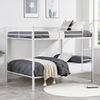 Full Over Full Bunk Bed, Heavy Duty Metal Bunk Bed Frame with Built-in Ladder and Safety Guard Rail