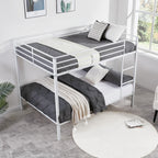 Full Over Full Bunk Bed, Heavy Duty Metal Bunk Bed Frame with Built-in Ladder and Safety Guard Rail