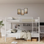 Full Over Full Bunk Bed, Heavy Duty Metal Bunk Bed Frame with Built-in Ladder and Safety Guard Rail