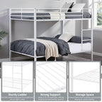Full Over Full Bunk Bed, Heavy Duty Metal Bunk Bed Frame with Built-in Ladder and Safety Guard Rail