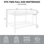 Full Over Full Bunk Bed, Heavy Duty Metal Bunk Bed Frame with Built-in Ladder and Safety Guard Rail