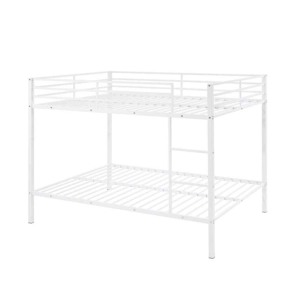 Full Over Full Bunk Bed, Heavy Duty Metal Bunk Bed Frame with Built-in Ladder and Safety Guard Rail